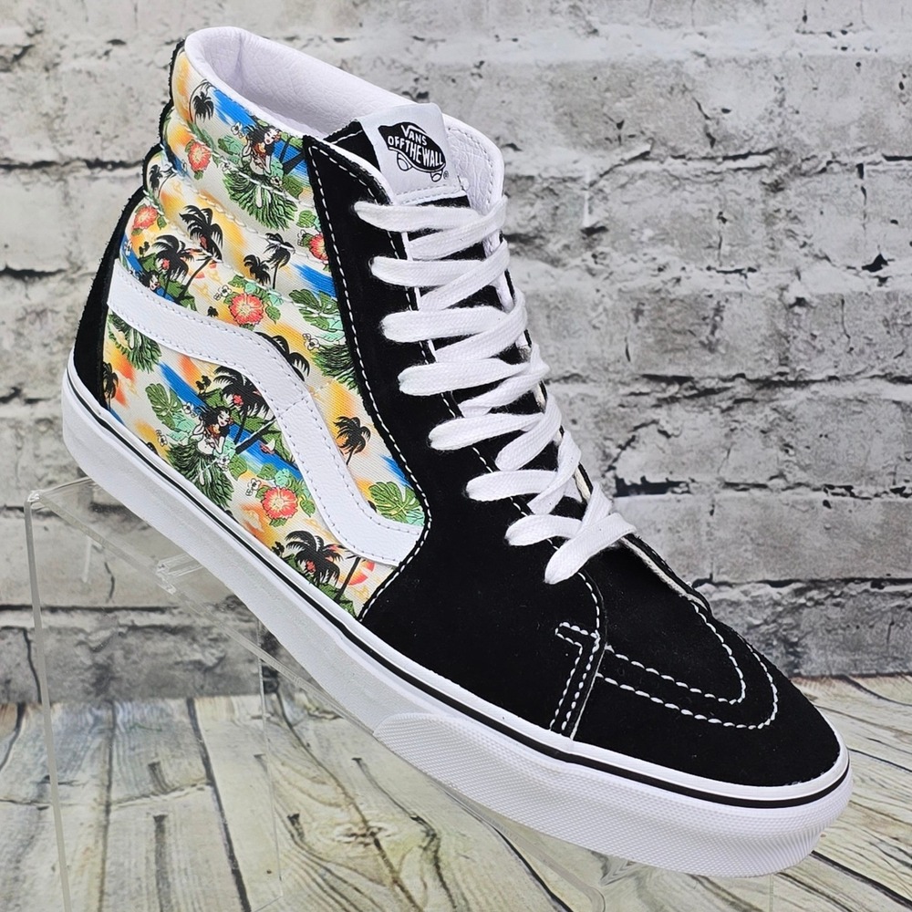 Vans Sk8-Hi Hawaiian Hula Girl Sneakers Mens 9.5 Womens 11 Black Tropical Suede
